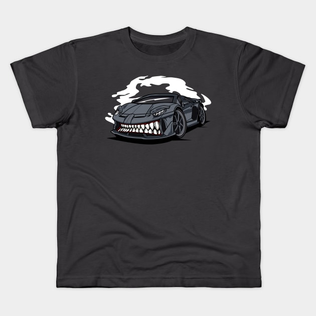 SHARK MONSTER CAR Kids T-Shirt by beanbeardy